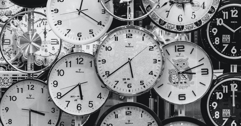 Time Management - Black And White Photo Of Clocks